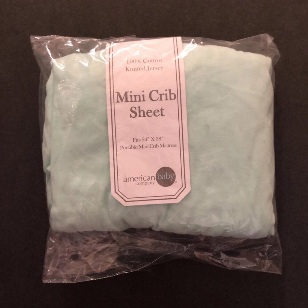 Mini Crib Fitted Sheet 24 x 38 Mint Green 100% Cotton Jersey Knit American Baby